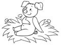 Coloring pages: farm animals. Little cute pig sits on the grass and smiles. Royalty Free Stock Photo